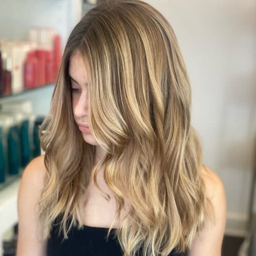 Beige blonde long layers — hair by Alchemy Loft