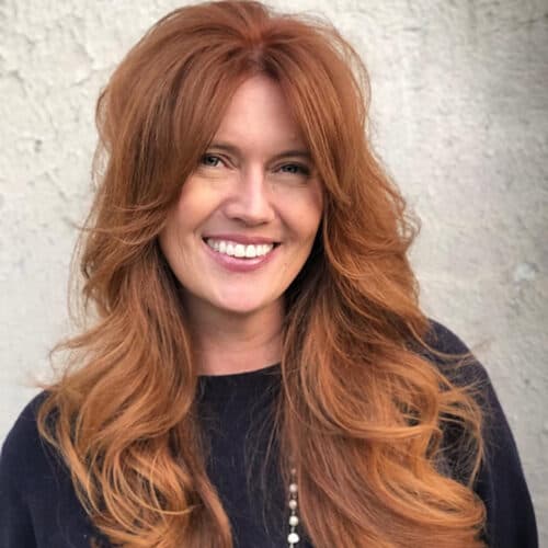 Copper red long layers — hair by Alchemy Loft
