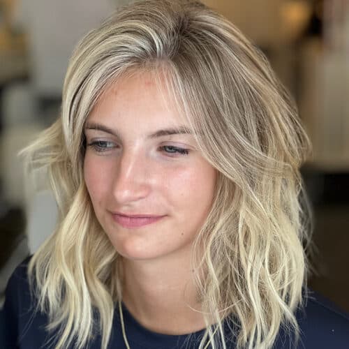 Blonde textured lob — hair by Alchemy Loft