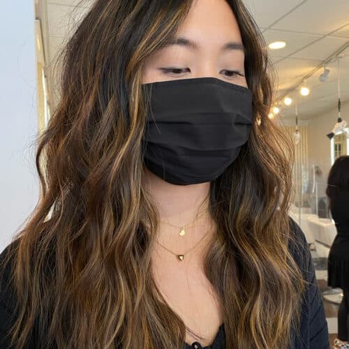 Dark brunette long waves with dimension — hair by Alchemy Loft