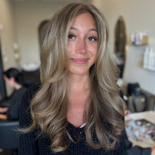 Ash blonde long waves with dimension — hair by Alchemy Loft